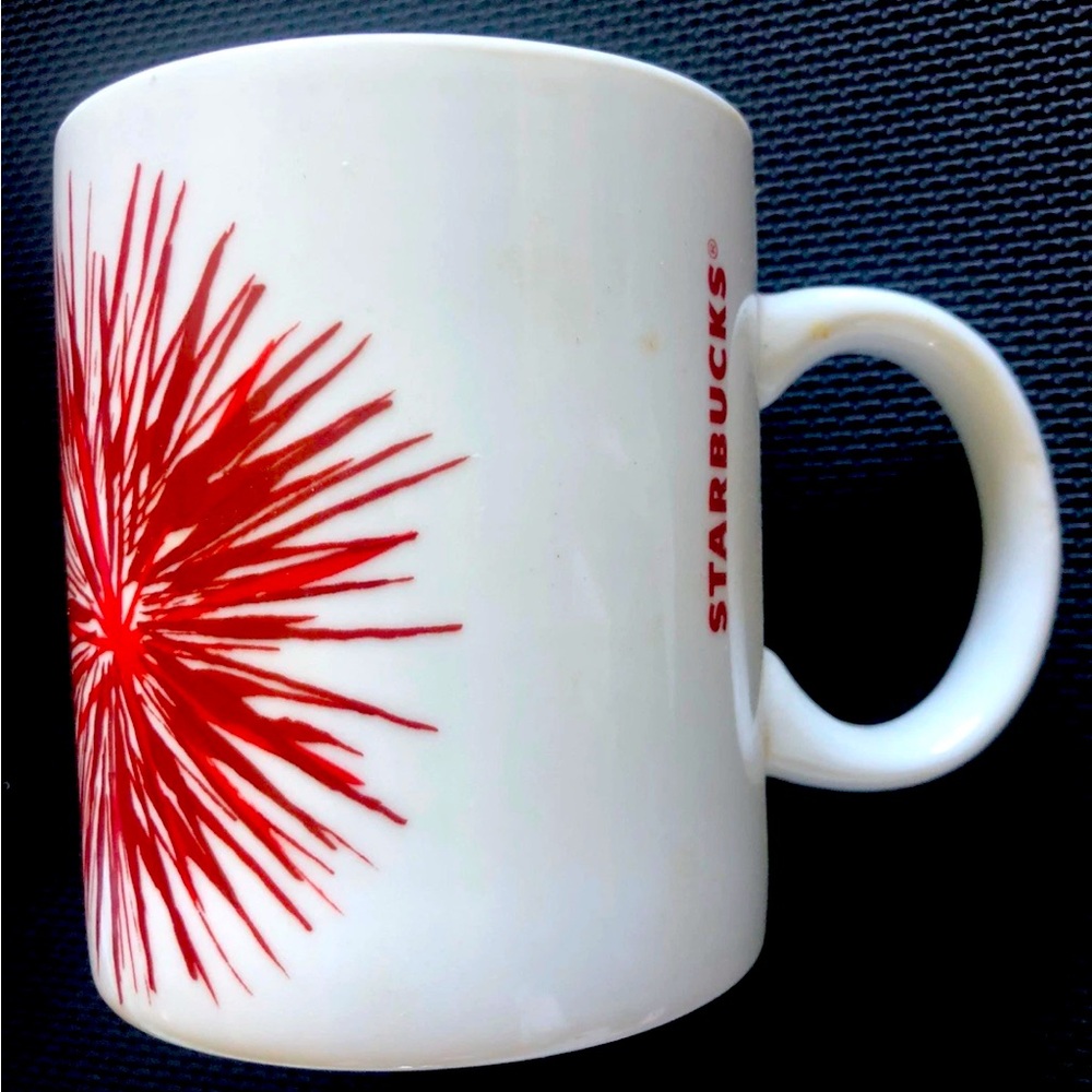 2014 Starbucks‎ 4th Of July Fireworks Red Starburst 12oz Porcelain Coffee Mug EC